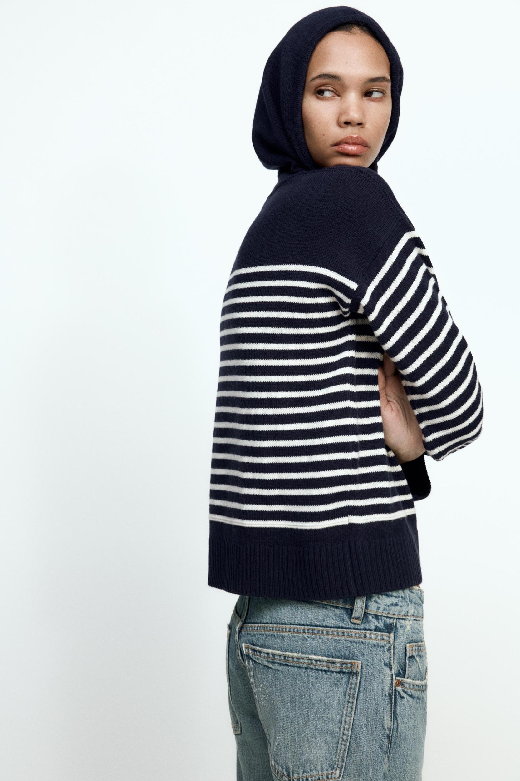 STRIPED KNIT HOODIE Product Image