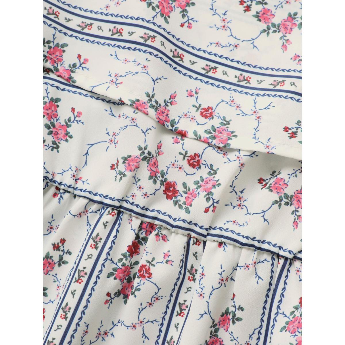 Plus Size Boho Print Ruffle Trim Elastic Waist Cami Top Women Originalwhite Elegant Contrast One-shoulder neck Everyday Tank Tops Camis BloomChic 26/4X Product Image