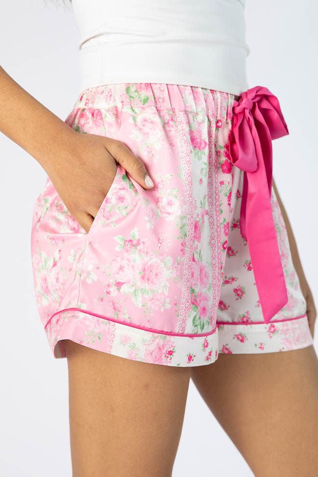 Dont Wake Me Up Pink Multi Floral Satin Pajama Shorts FINAL SALE Girls Product Image