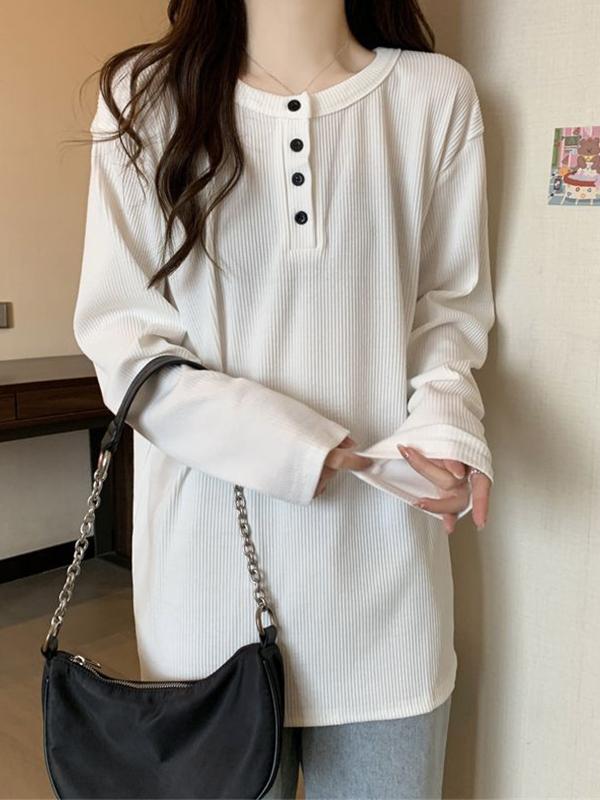 Solid Breasted Rib Baggy Long Sleeve Knit Product Image