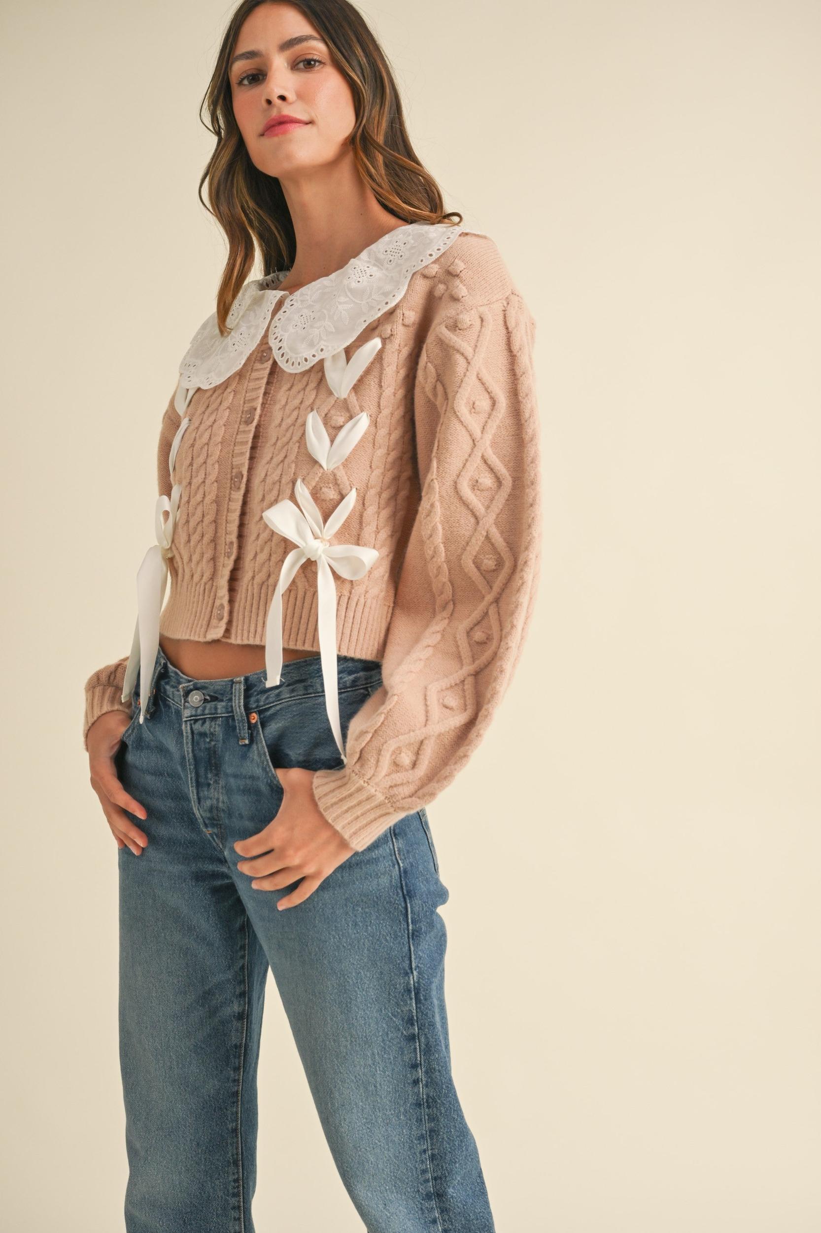 Lovely Collar Cable Knit Cardigan Product Image