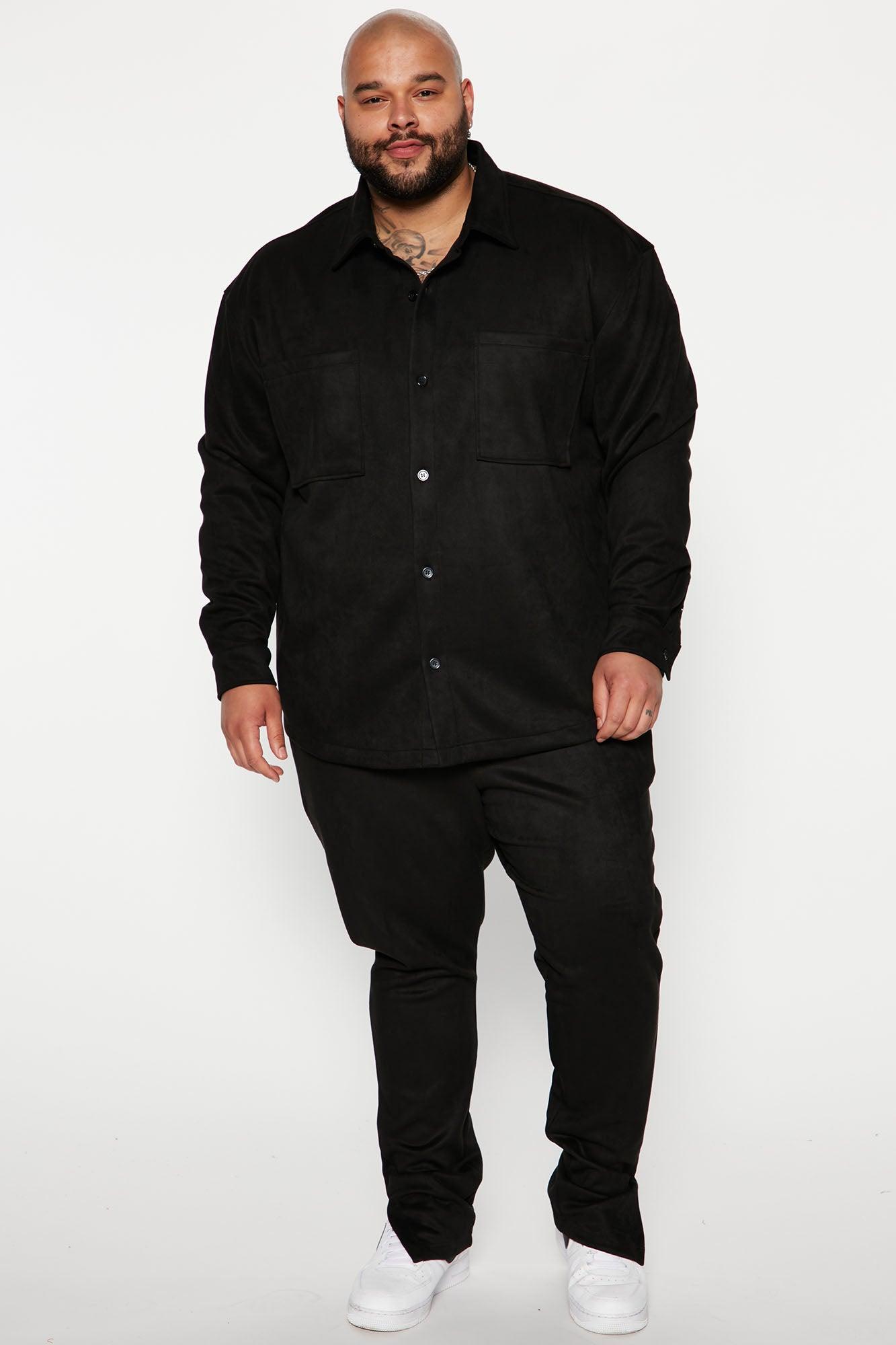 Dre Faux Suede Long Sleeve Button Up Shirt - Black Product Image