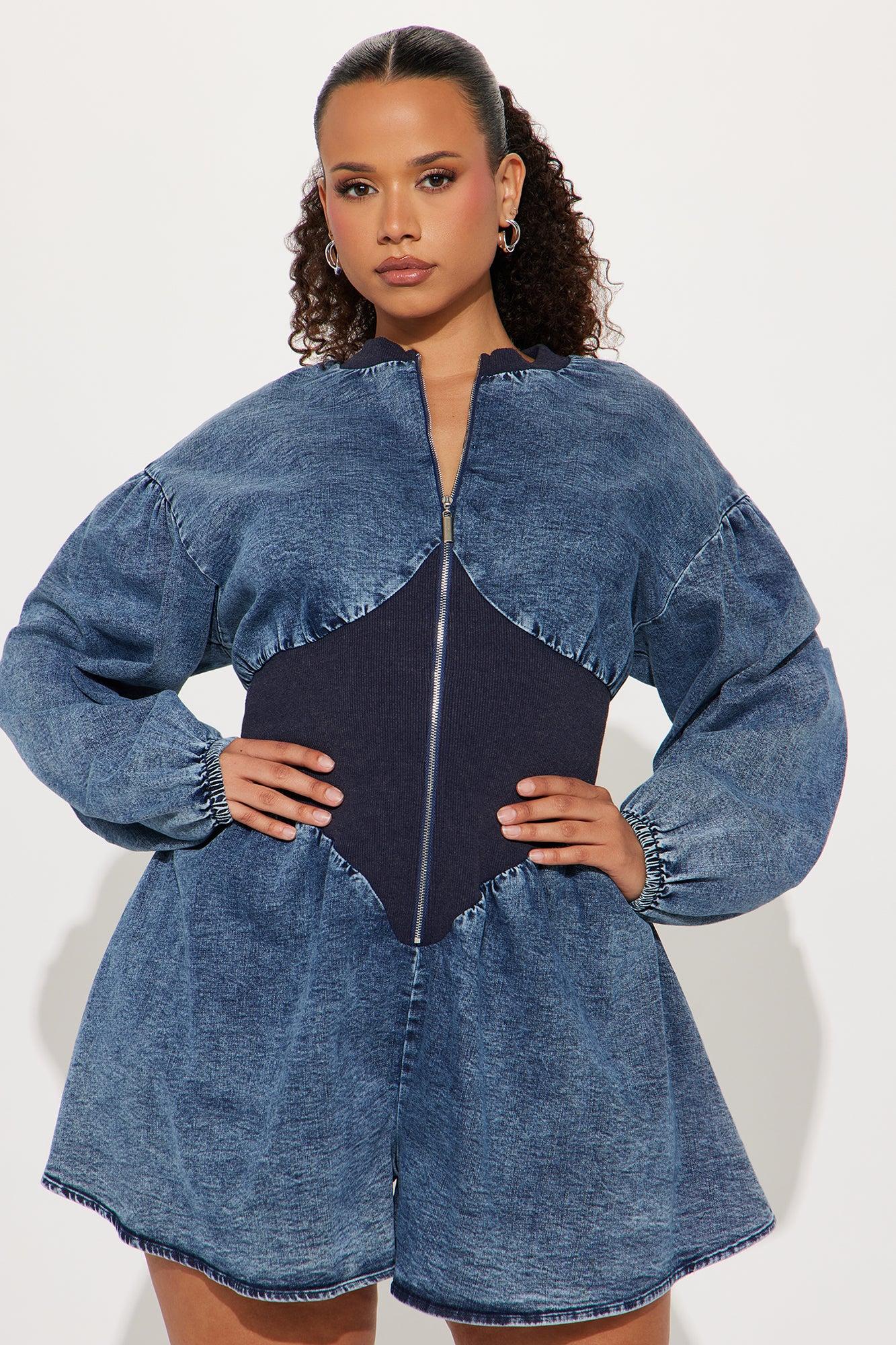 Becky Denim Romper - Medium Wash Product Image