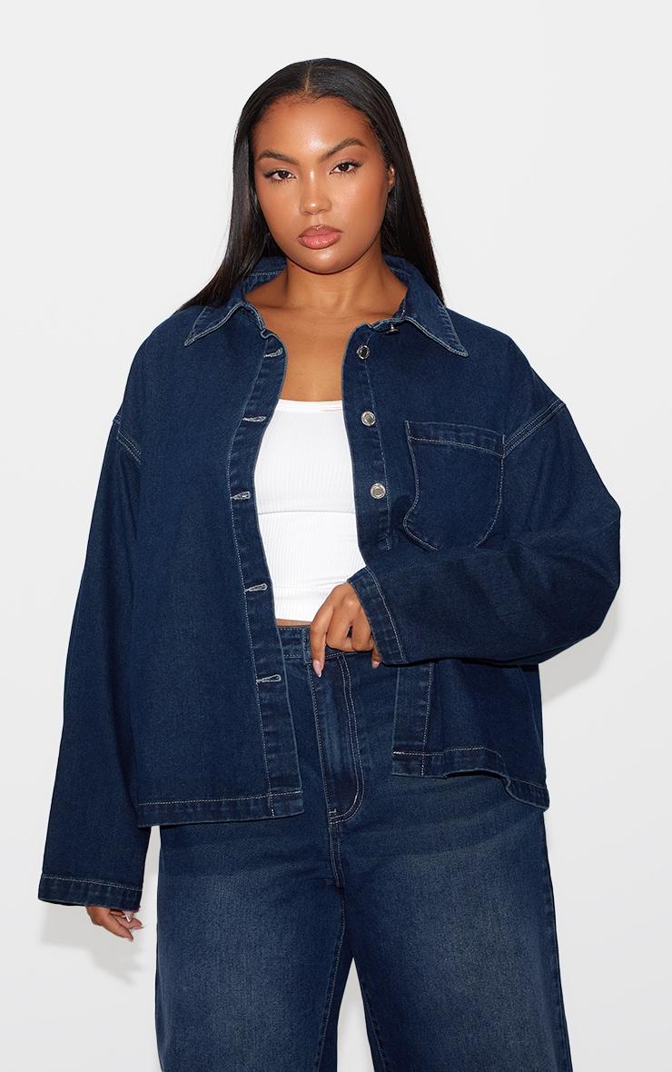  Plus Indigo Long Sleeve Boxy Denim Shirt Product Image