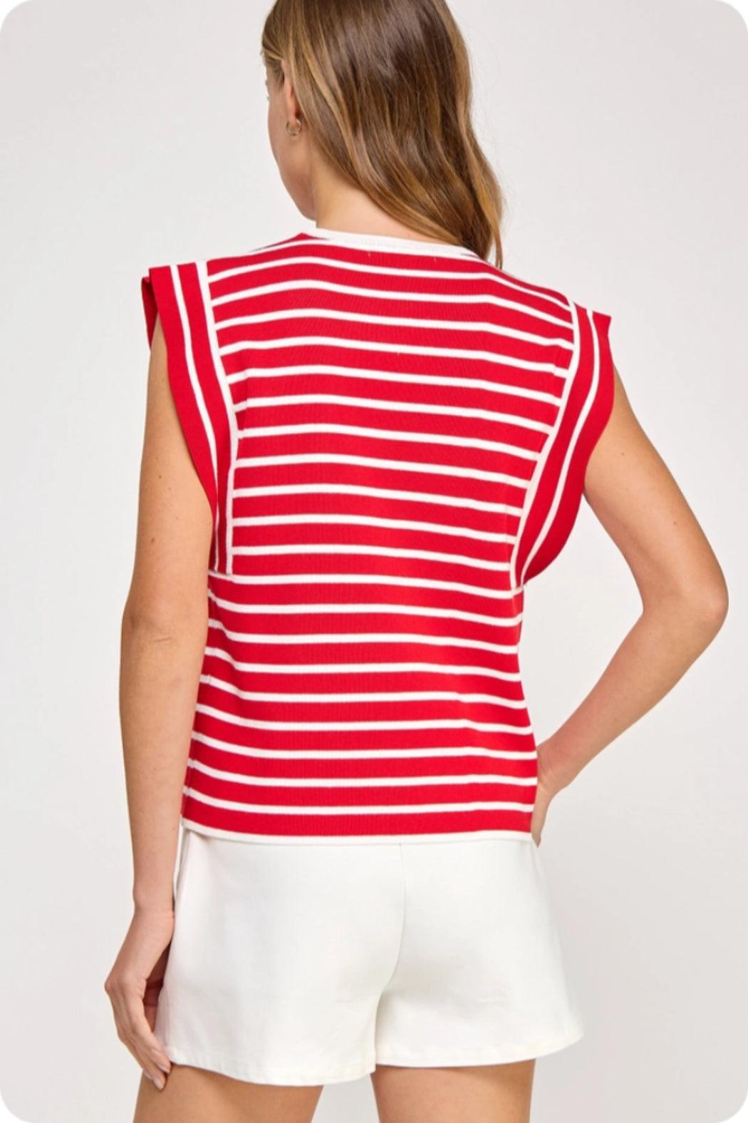 Striped Sleeveless Knit Top Product Image