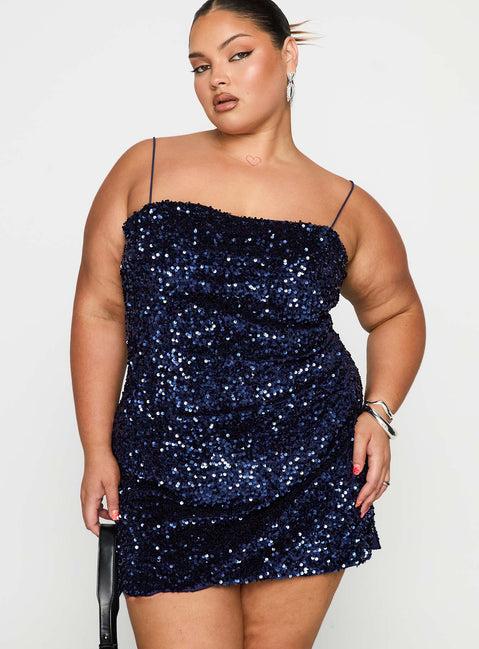 Layney Sequin Mini Dress Navy Curve Product Image