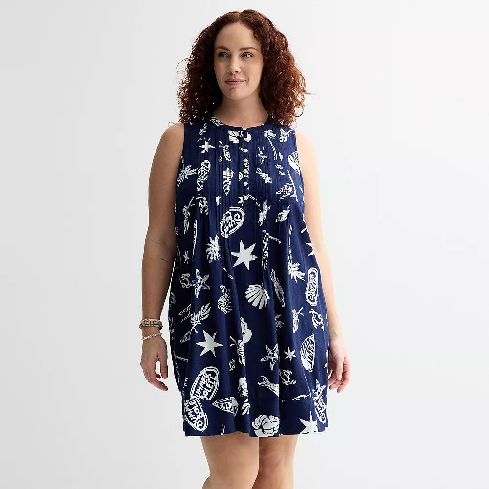 Plus Size Sonoma Goods For Life® Pintuck Dress, Women's, Size: 1XL, Blue Marine Toss Product Image