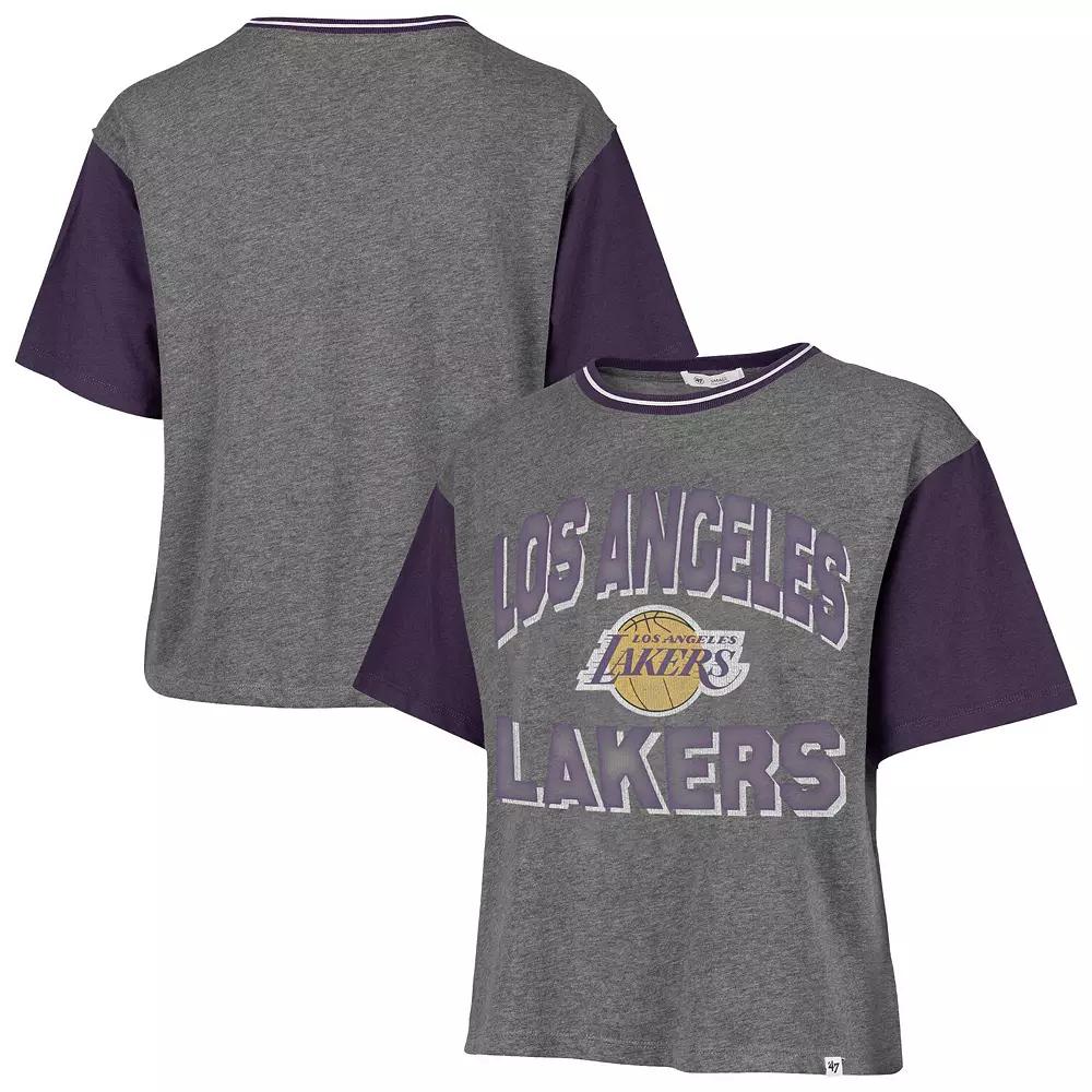 Women's '47 Gray Los Angeles Lakers Rise Clubhouse Ziggy Color Block T-Shirt,  Product Image