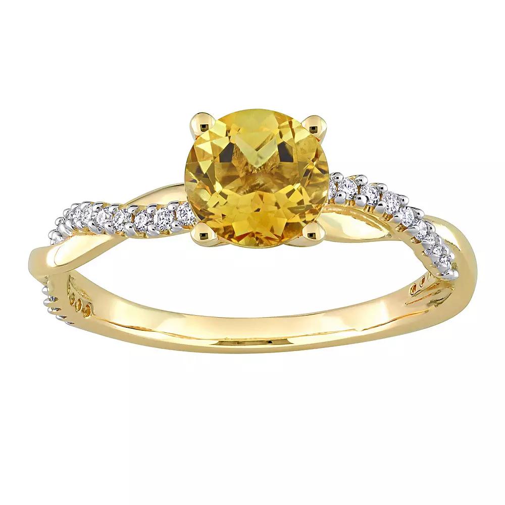 Stella Grace 14k Gold Citrine & 1/6 Carat T.W. Diamond Crossover Engagement Ring, Women's, Size: 8.50 Product Image
