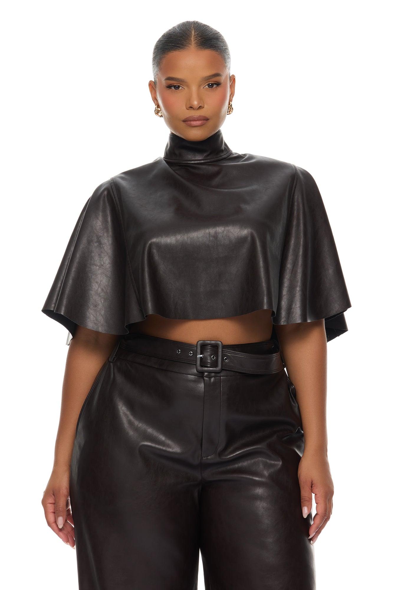 City Streets Faux Leather Balloon Pant Set - Chocolate Female Product Image