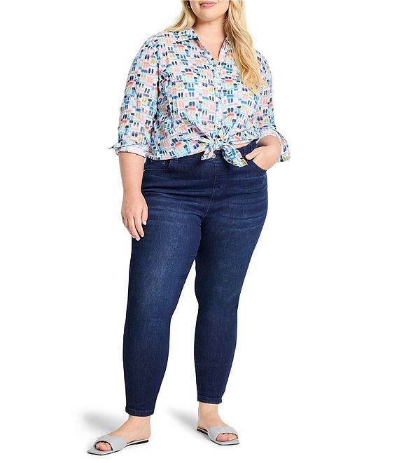 NIC + ZOE Plus Size Portofino Print Point Collar Long Sleeve Boyfriend Shirt Product Image