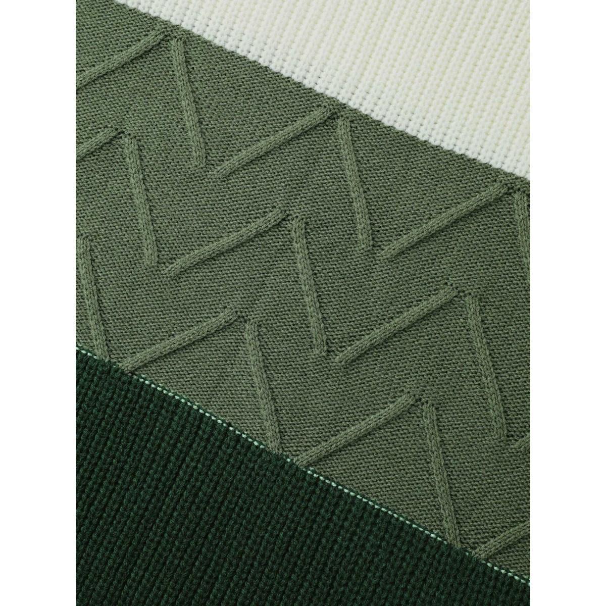 Plus Size Textured Color Block Round Neck Pullover DarkGreen Women Casual Loose Long Sleeve Round Neck Everyday Pullovers BloomChic 14-16/1X Product Image