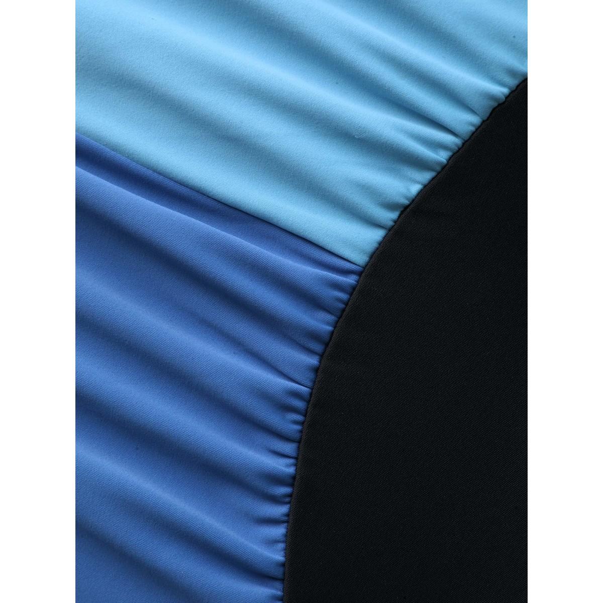 Plus Size Color Block Ruched One-Piece Swimsuit Women's Swimwear Indigo Resort Twist Curve Bathing Suits High stretch One Pieces BloomChic 10/M Product Image