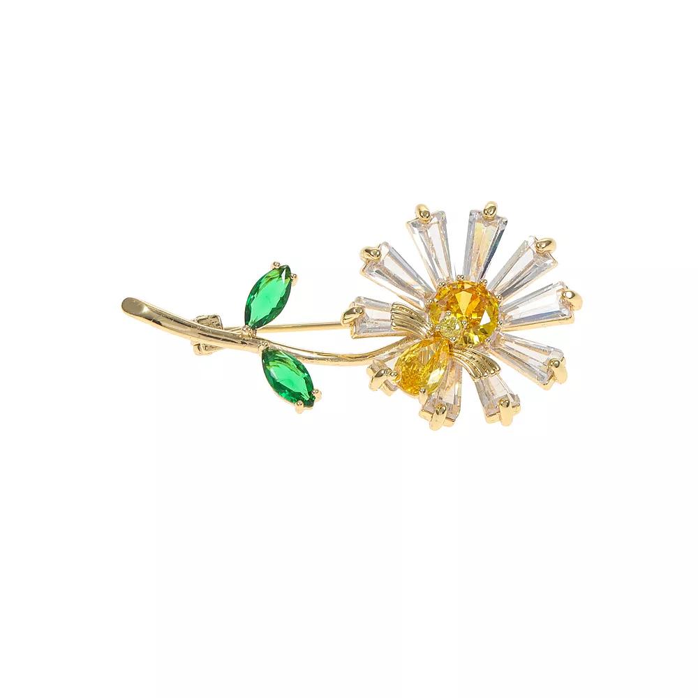 Gold Tone Cubic Zirconia Flower Pin, Women's Product Image