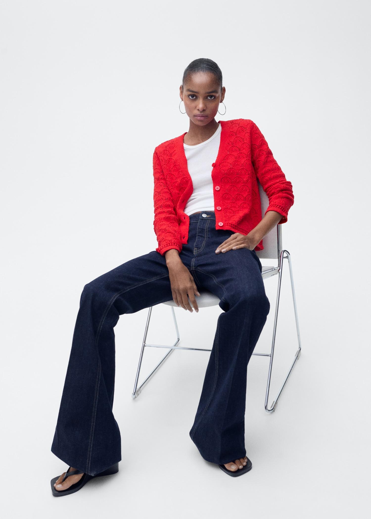 Openwork detail knit cardigan - Women | MANGO USA Product Image