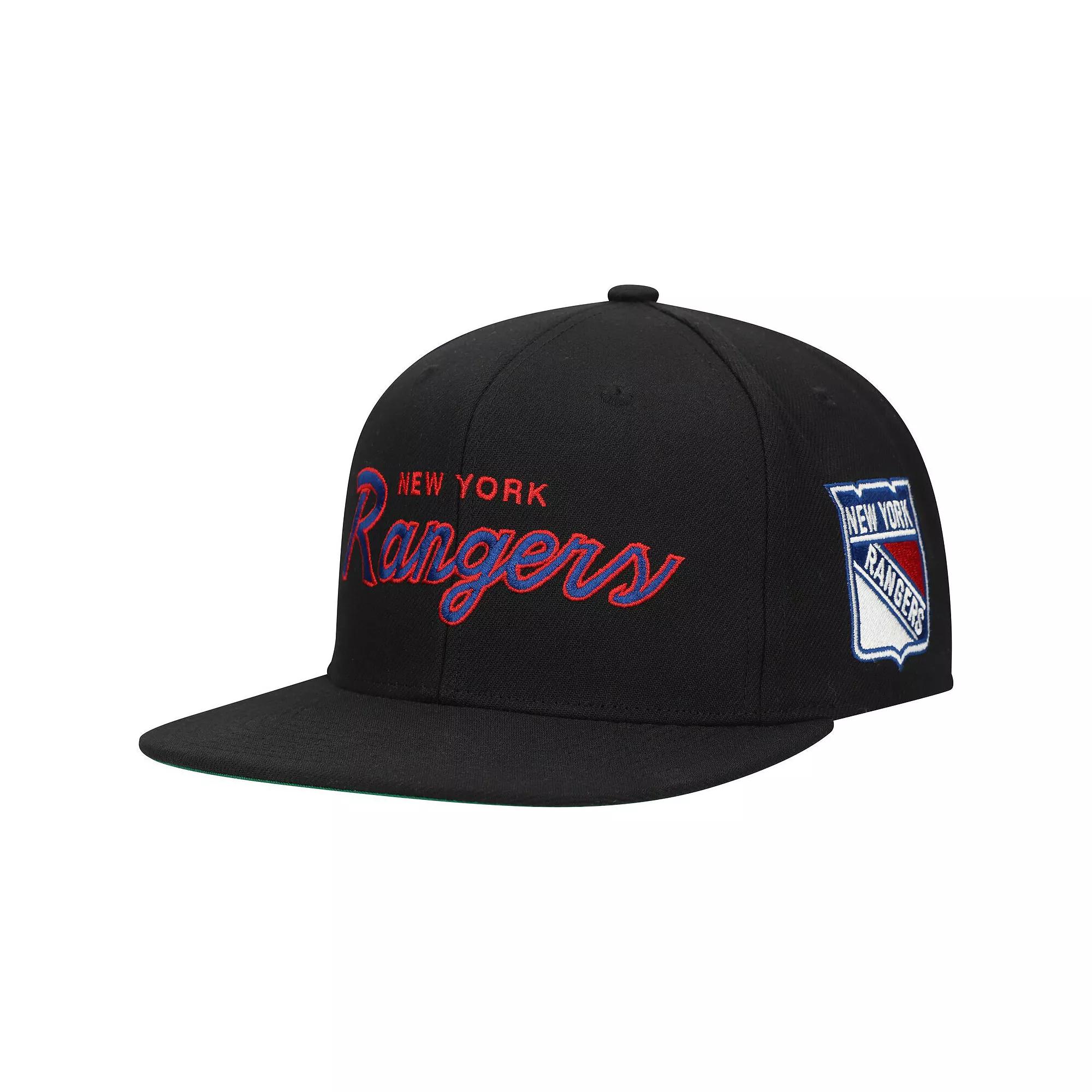 Men's Mitchell & Ness Black New York Rangers Core Team Script 2.0 Snapback Hat, Ran Black Product Image