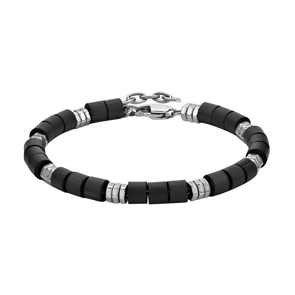 LYNX Men's Stainless Steel and Wood Bead Bracelet, Size: 8.5", Two Tone Product Image