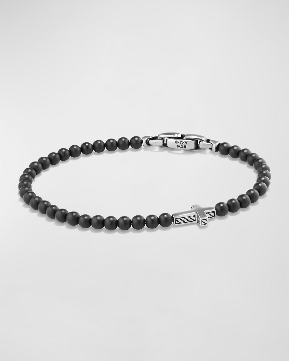 Mens Spiritual Beads Cross Station Bracelet in Sterling Silver Product Image