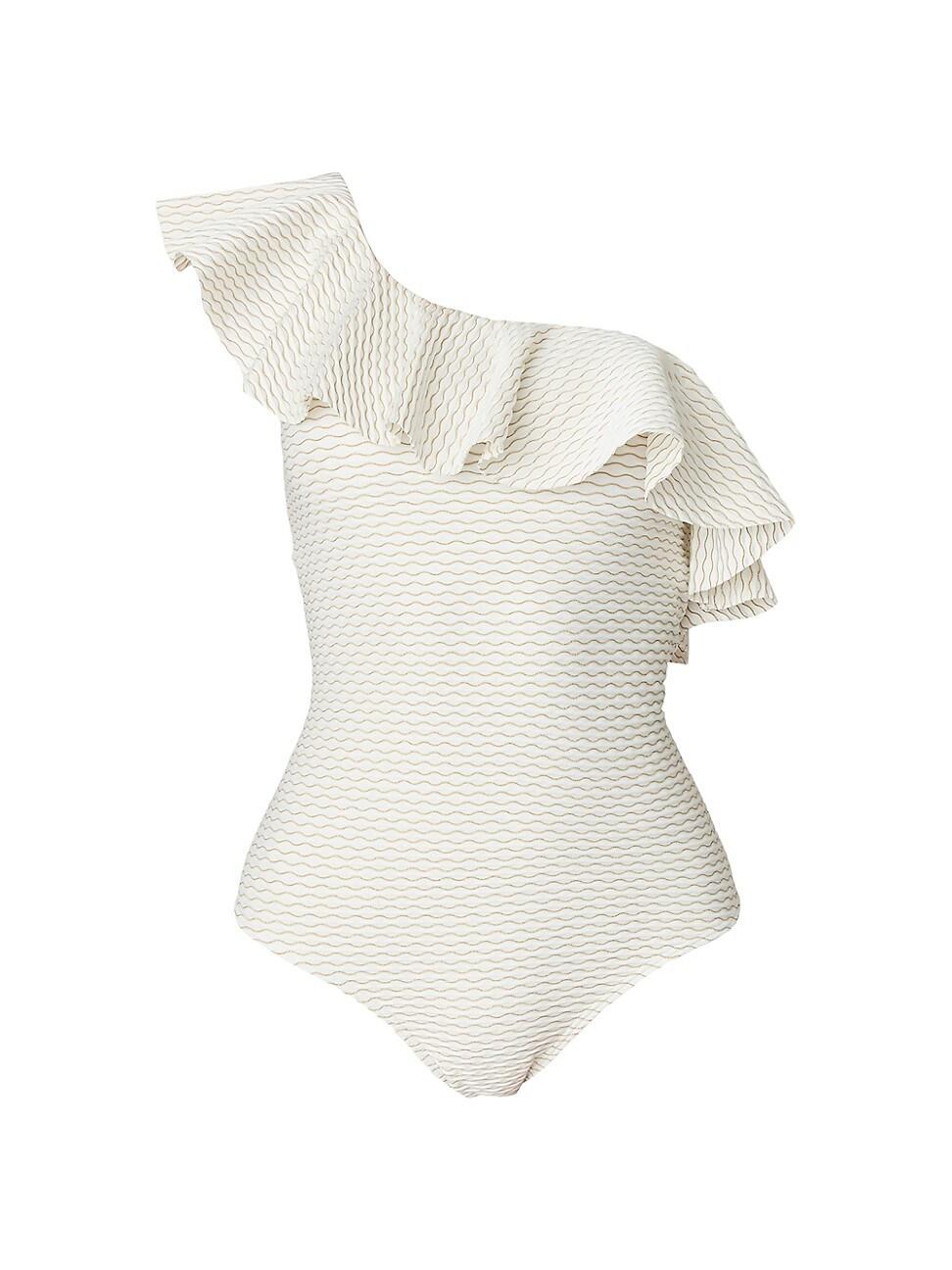 Womens Metallic Stripe Ruffled One-Piece Swimsuit Product Image