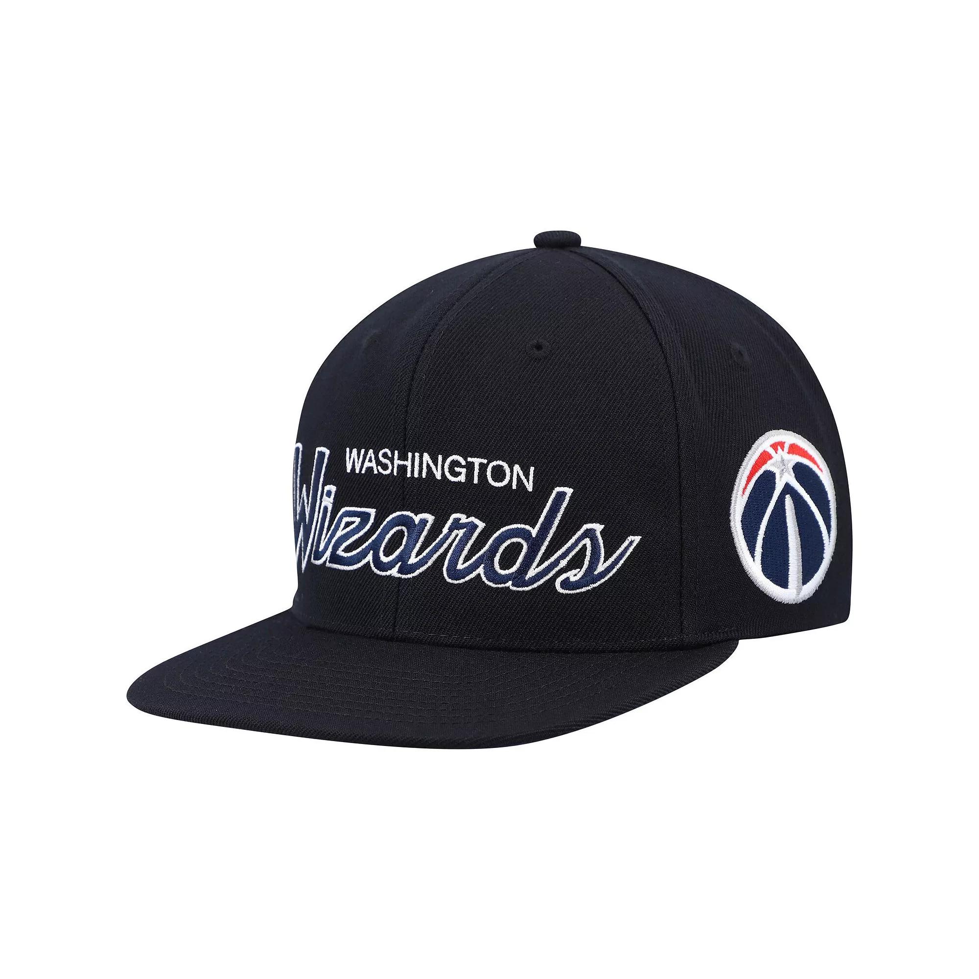 Men's Mitchell & Ness Black Washington Wizards Hardwood Classics Script 2.0 Snapback Hat, Wiz Black Product Image