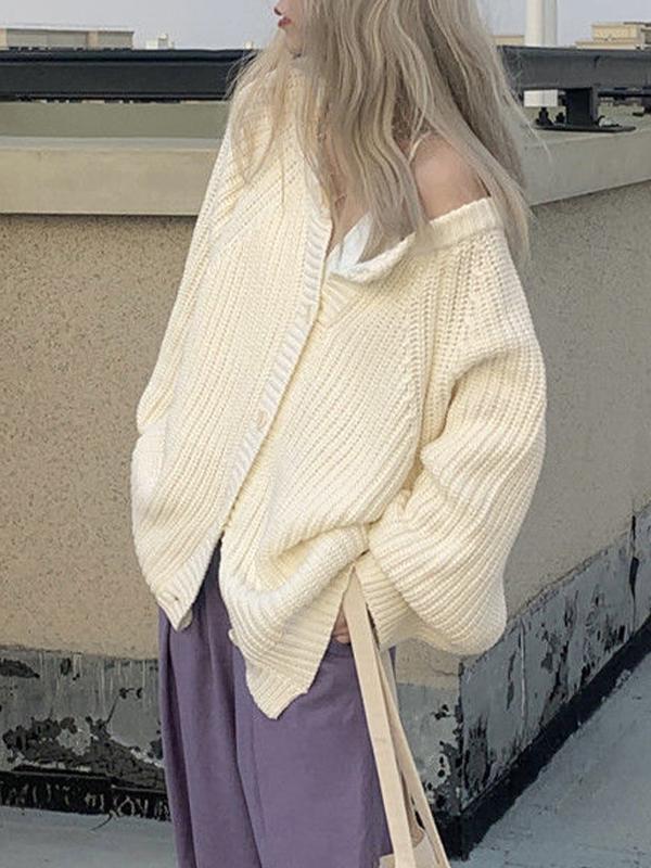 Solid Loose Breasted Knit Cardigan Product Image
