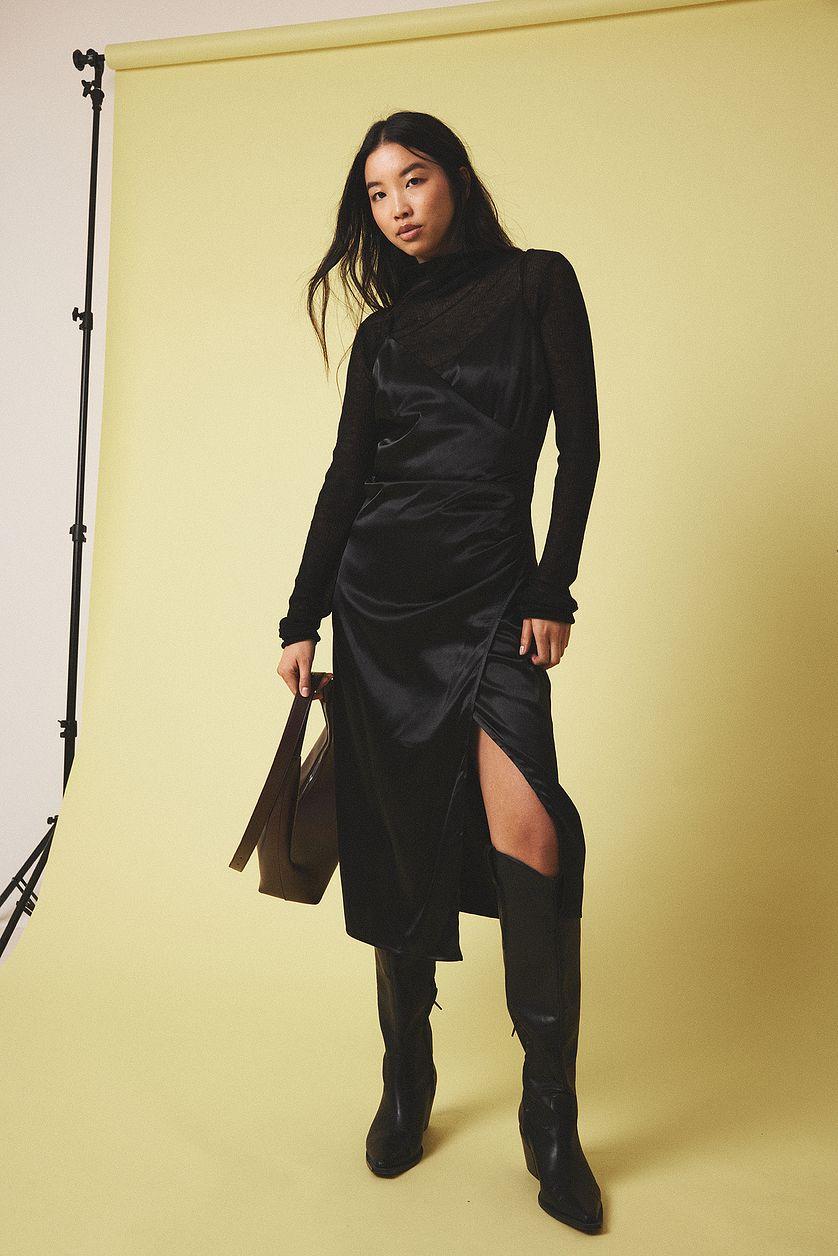 Overlap Satin Slip Dress Product Image