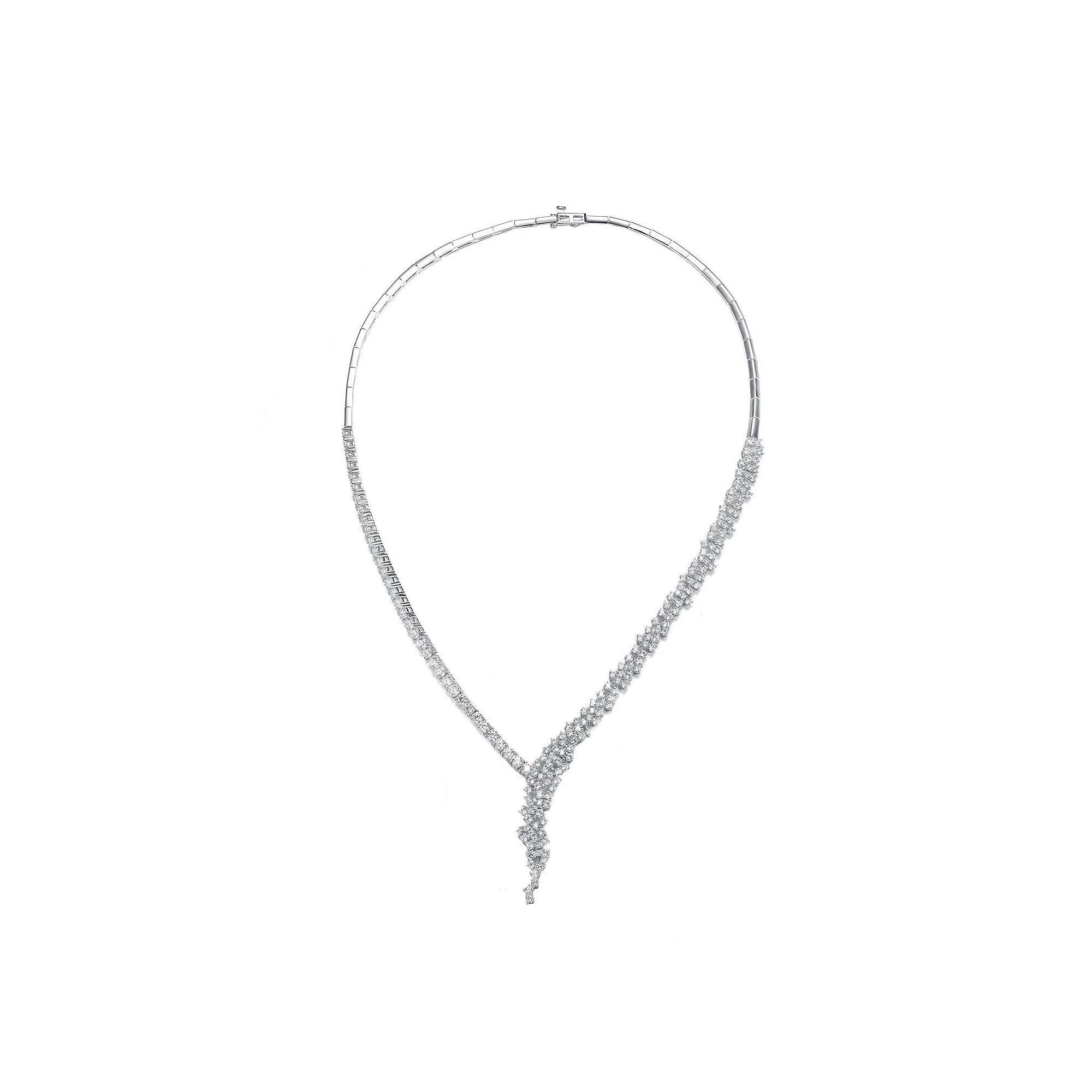 Sterling Silver Round Cubic Zirconia Cluster Necklace, Womens White Product Image