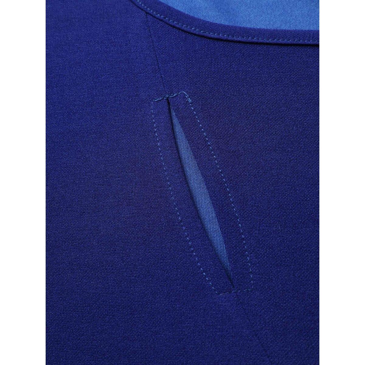 Plus Size Plain Twist Front Slit Hem Dress Navy Women At the Office Twist Round Neck Sleeveless Curvy BloomChic 10/M Product Image