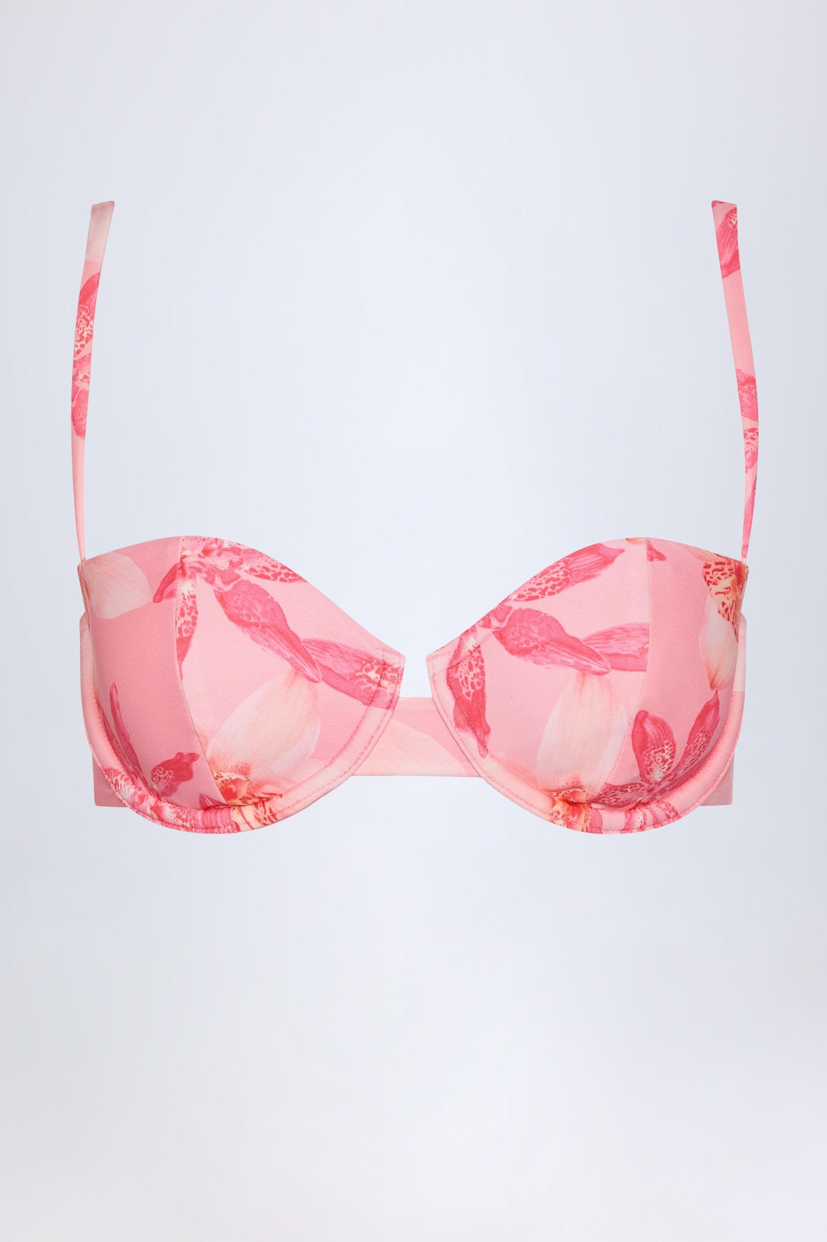Underwired Balconette Bikini Top in Pink Orchid Print Female Product Image