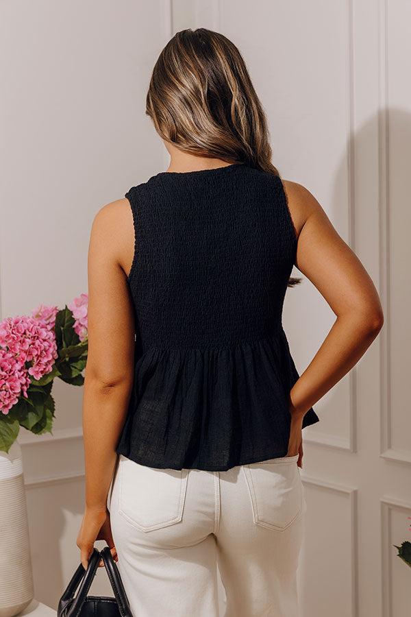 Santorini Breeze Front Tie Smocked Top in Black Product Image