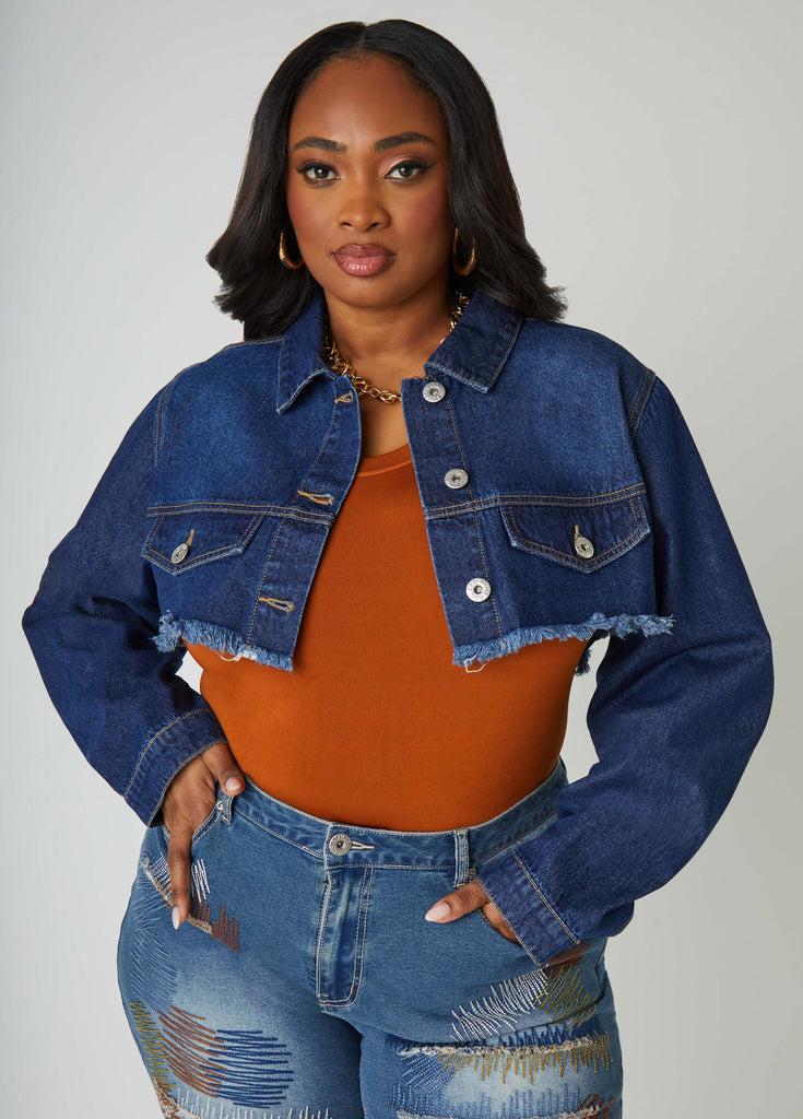 Cropped Frayed Denim Jacket Product Image