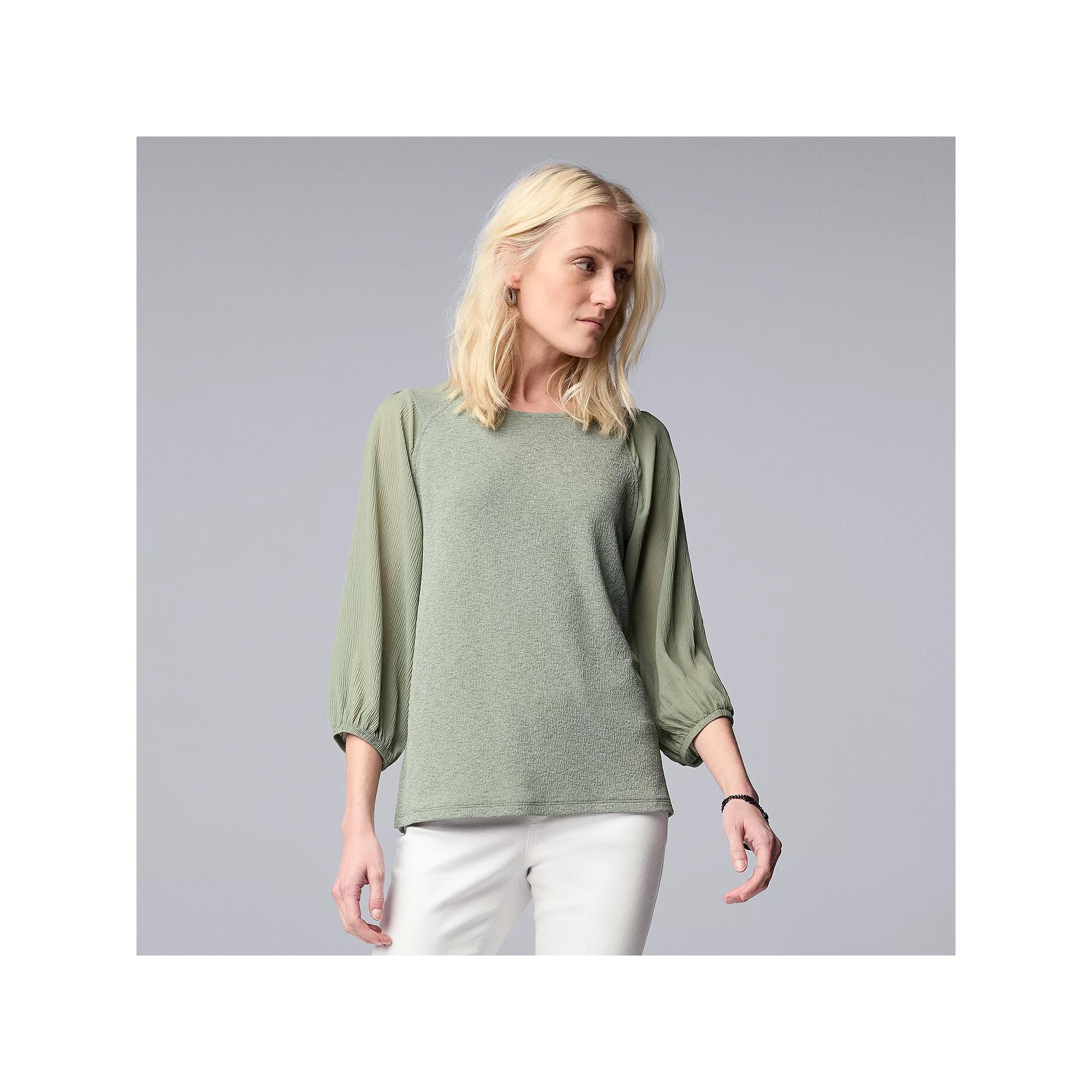 Women's Simply Vera Vera Wang Mixed Media 3/4 Sleeve Top, Size: Small, Spray Product Image