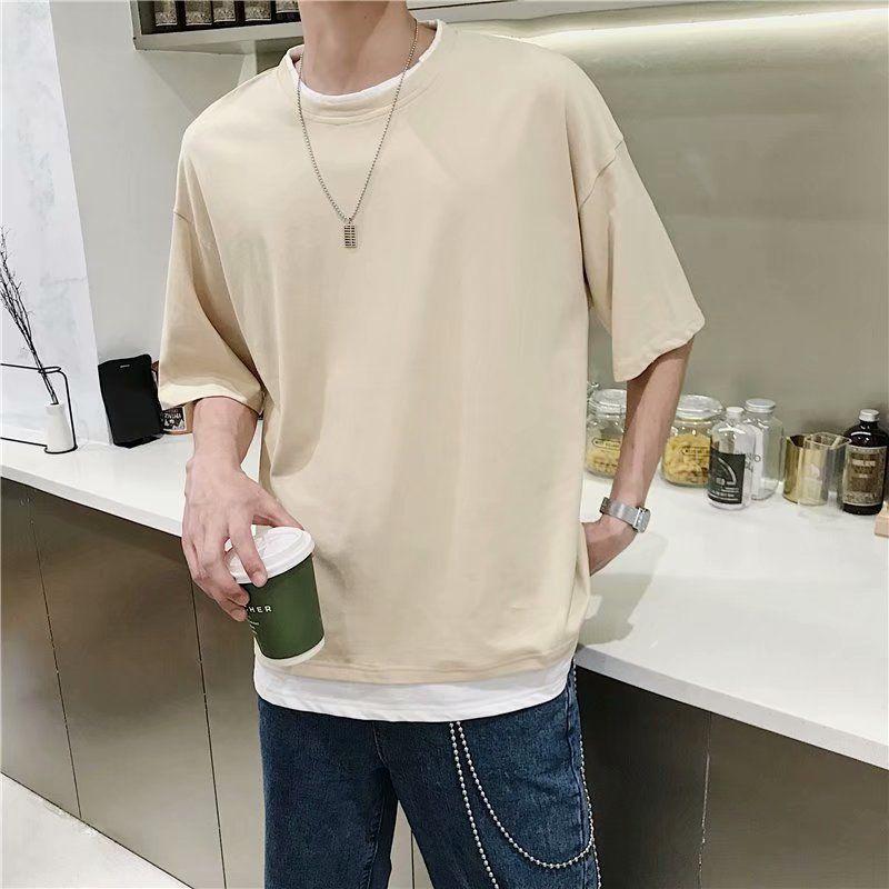 Mock Two-Piece Elbow-Sleeve T-Shirt Product Image