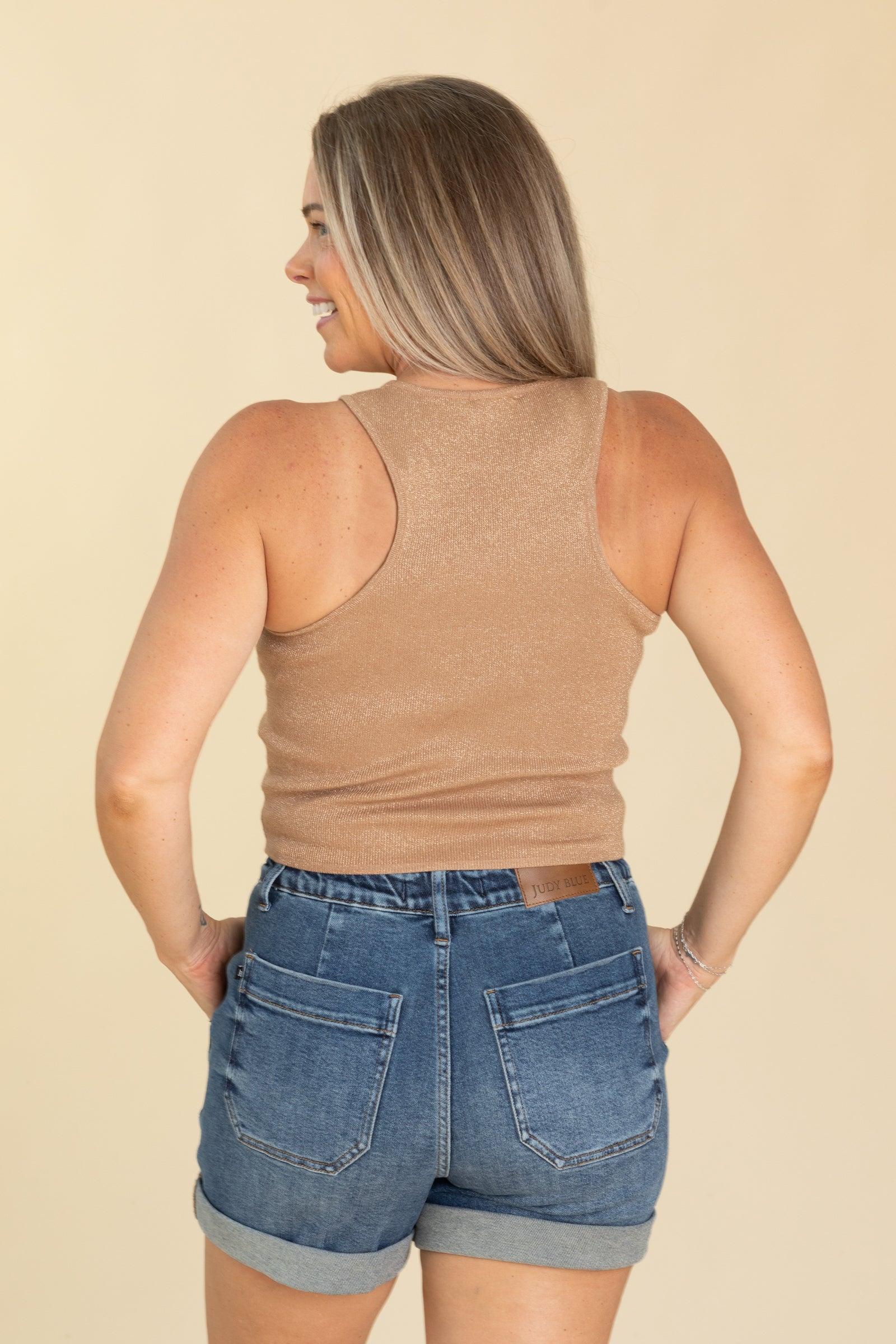 Taupe High Neck Racer Back Knit Tank Top Product Image