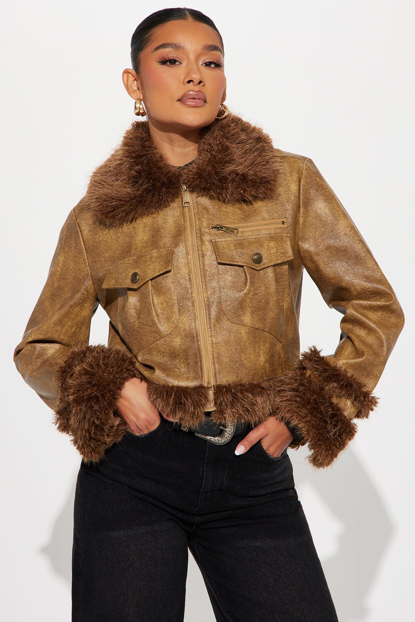 Caught Off Guard Washed Faux Leather Jacket - Cognac Product Image