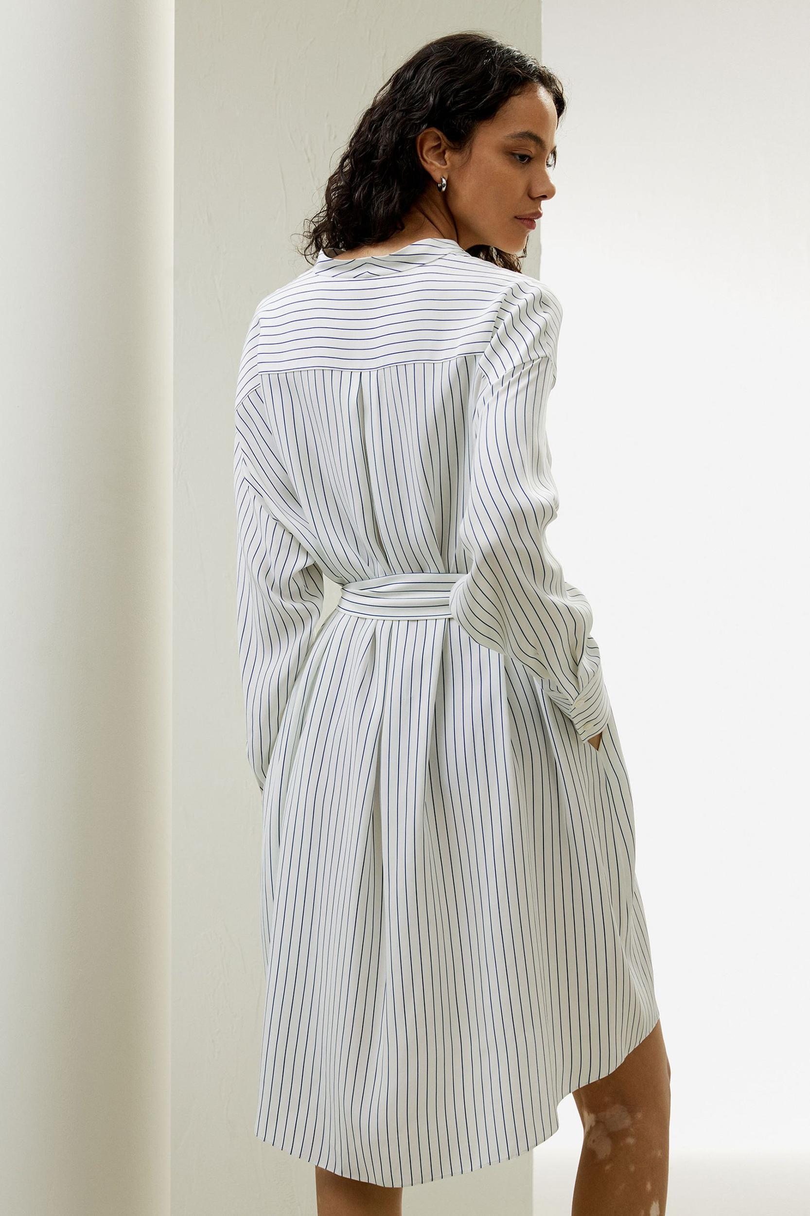 Pinstriped Silk Shirtdress with Belt Product Image