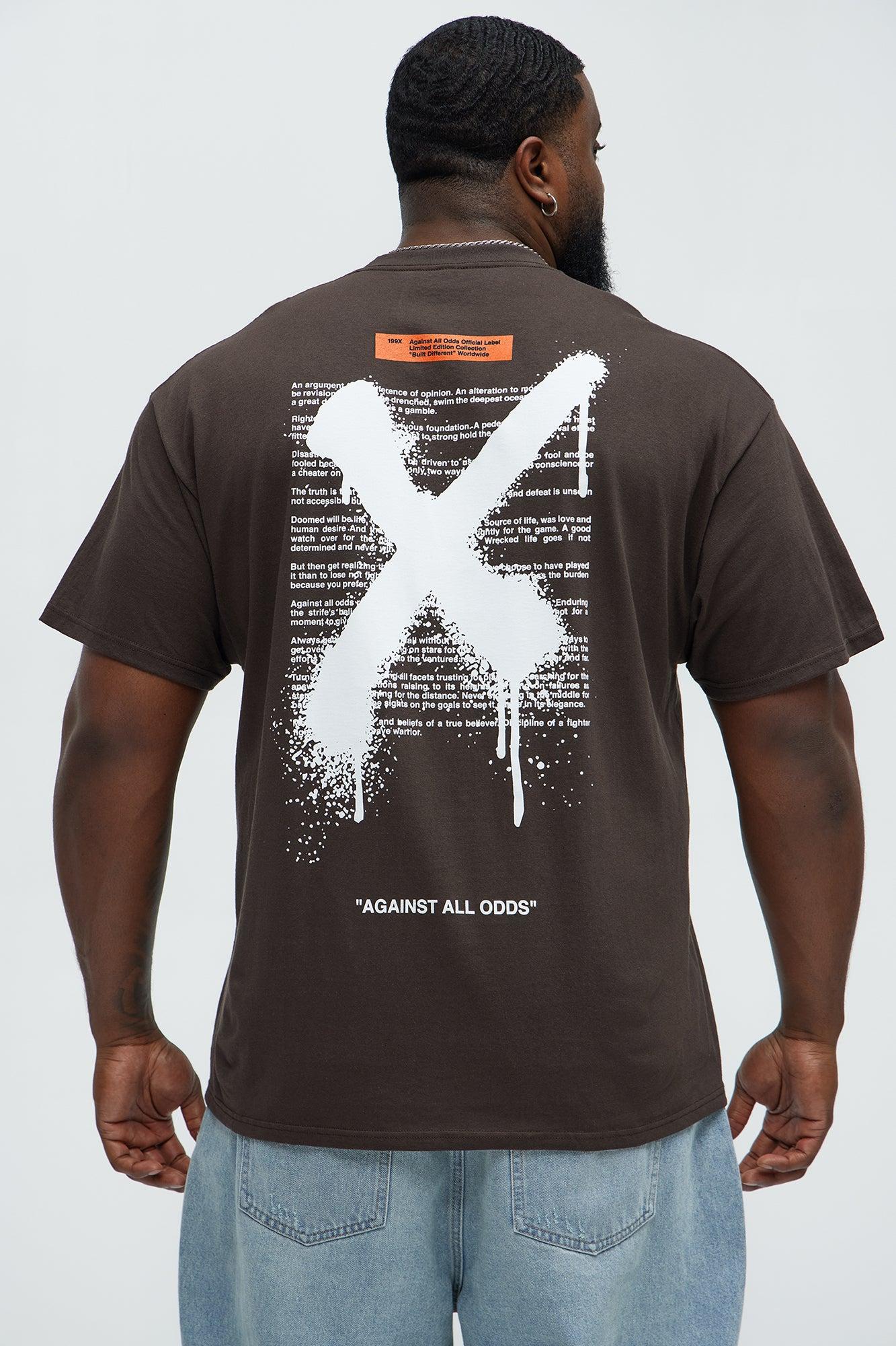 X Graffiti Short Sleeve Crew Neck T shirt - Brown Product Image
