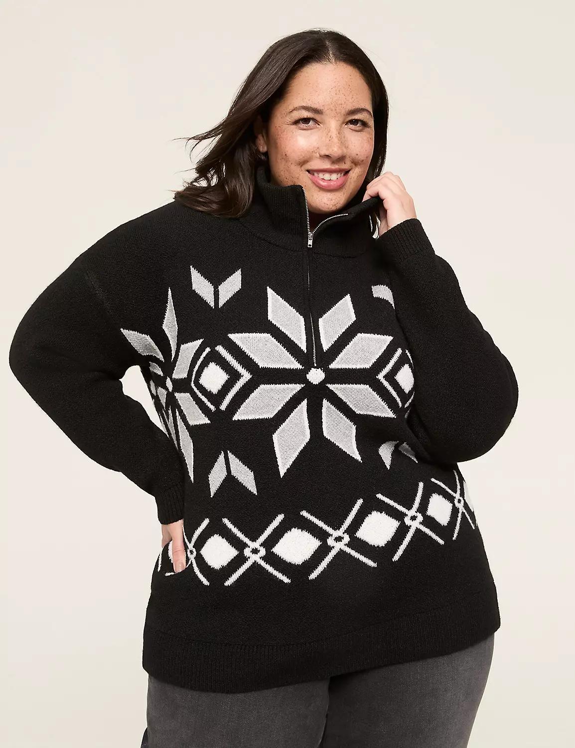 Jacquard Half-Zip Sweater Pullover Product Image