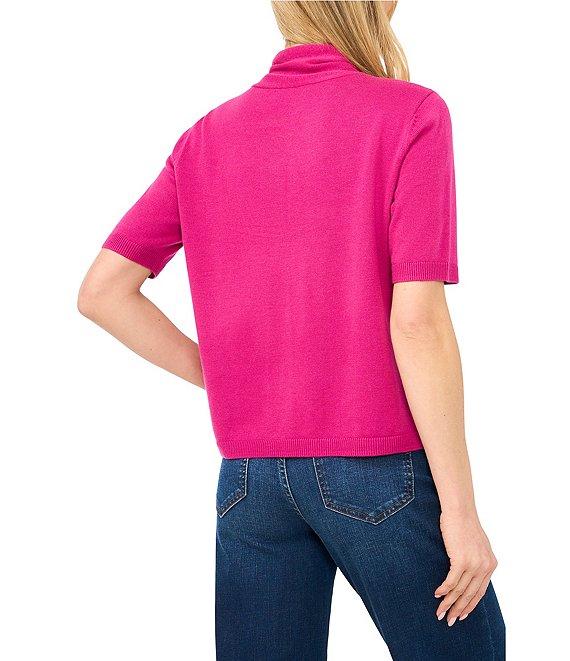 CeCe Knit Tie Neck Short Sleeve Cardigan Product Image