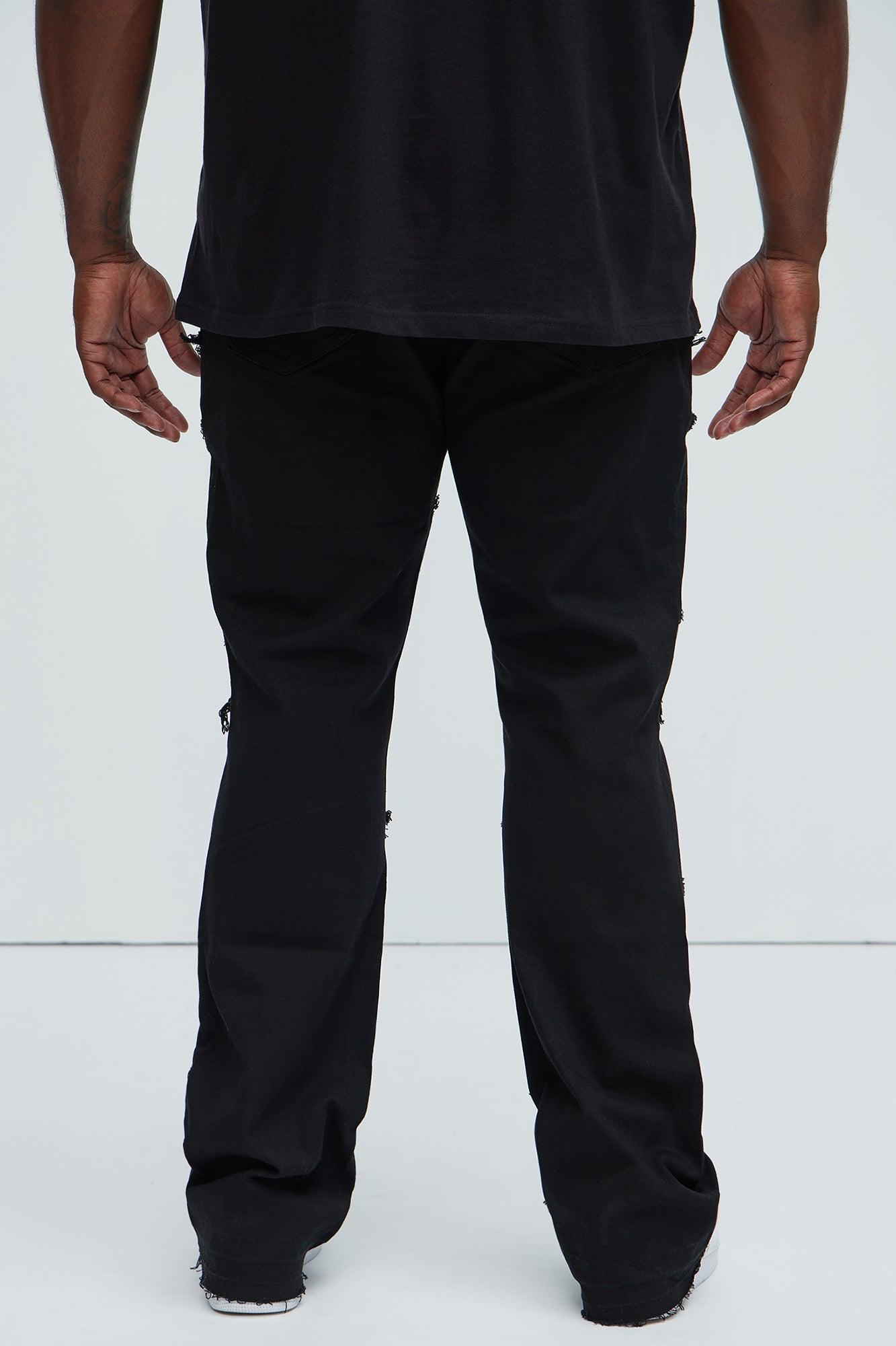 All Over Fray Stacked Skinny Flare Jeans - Black Product Image