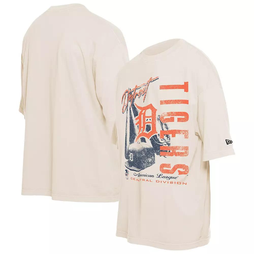 Men's New Era Cream Detroit Tigers Cooperstown Collection Oversized Throwback Distressed T-Shirt, Size: 2XL, Beige Product Image