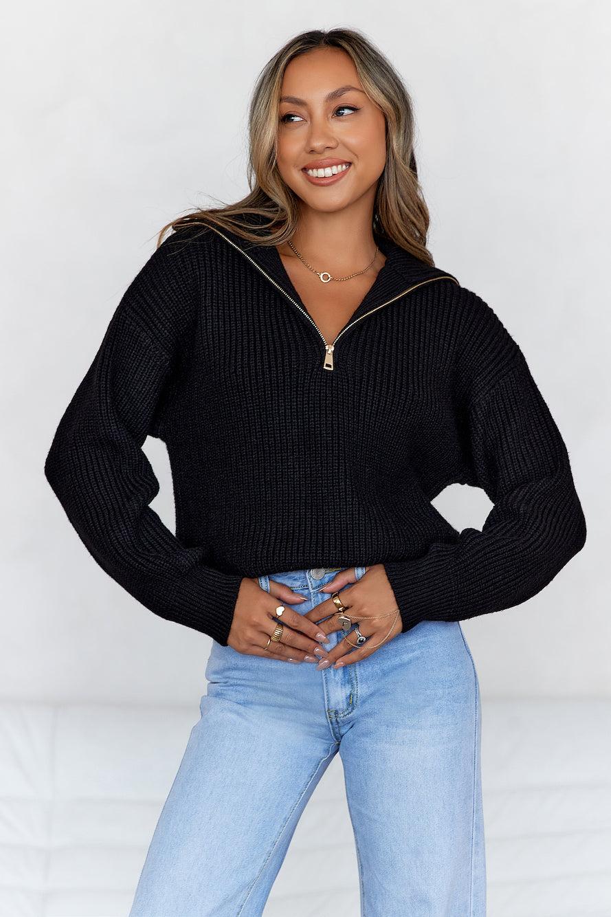 Snowfall Knitted Half Zip Sweater Black Product Image