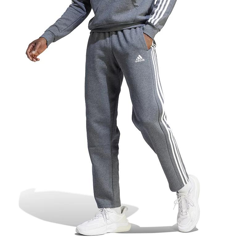 Men's adidas Essentials 3-Stripes Open Hem Fleece Pants, Size: Small, Dark Gray Grey Product Image