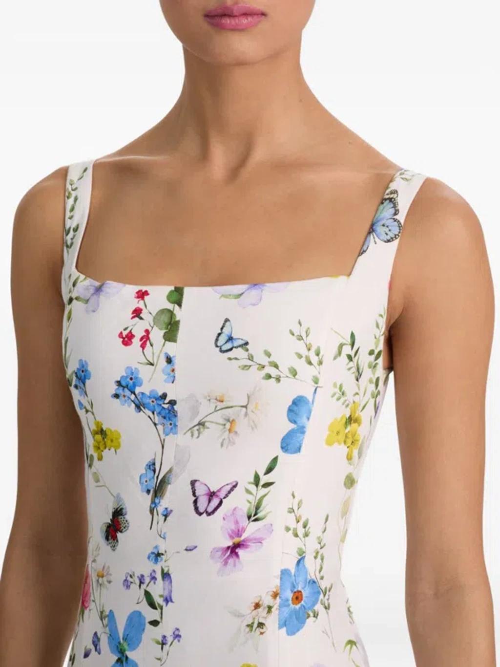 ALICE AND OLIVIA Polly Seamed Drop Waist Flared Ankle Length Dress In White Product Image