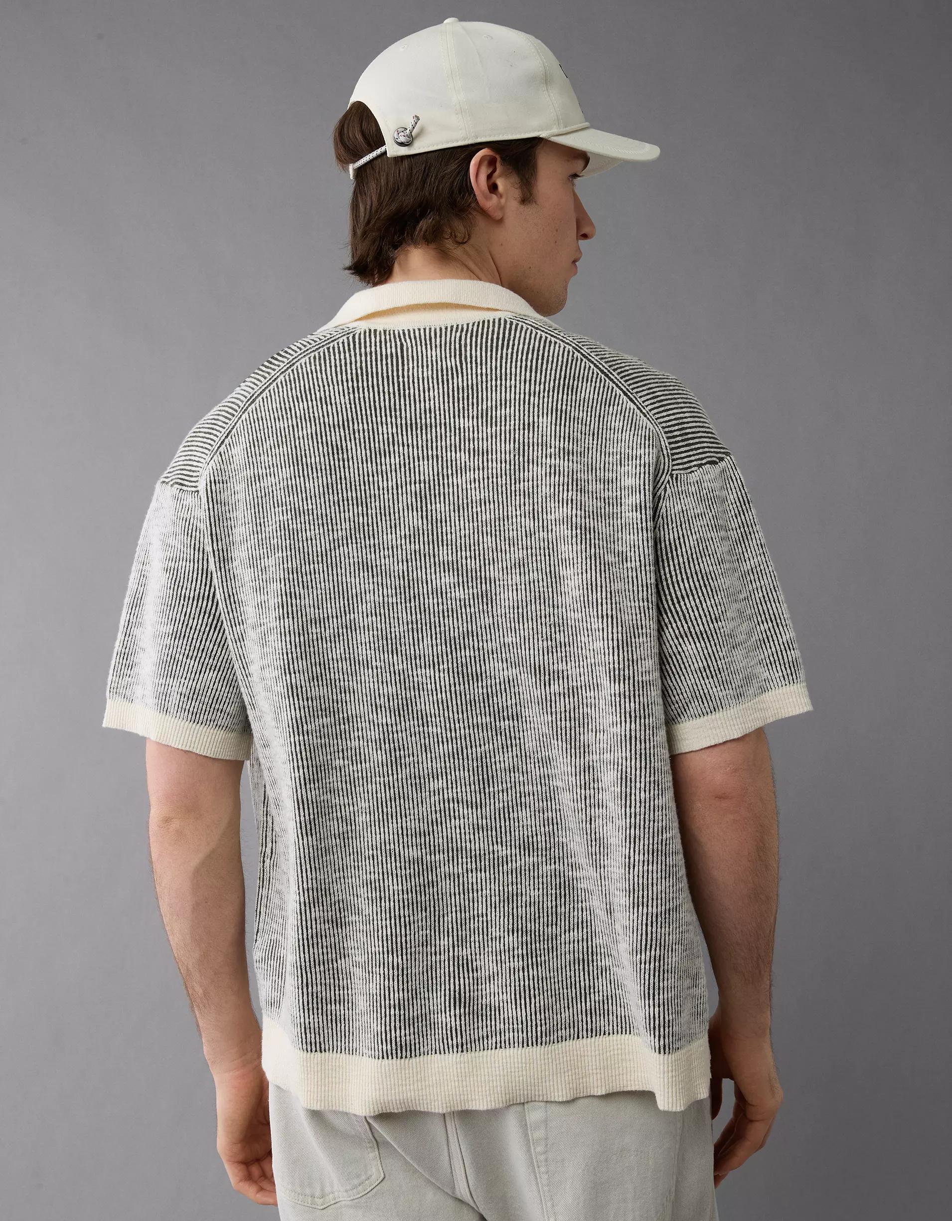 AE Weekend Striped Button-Up Sweater Polo Shirt Product Image