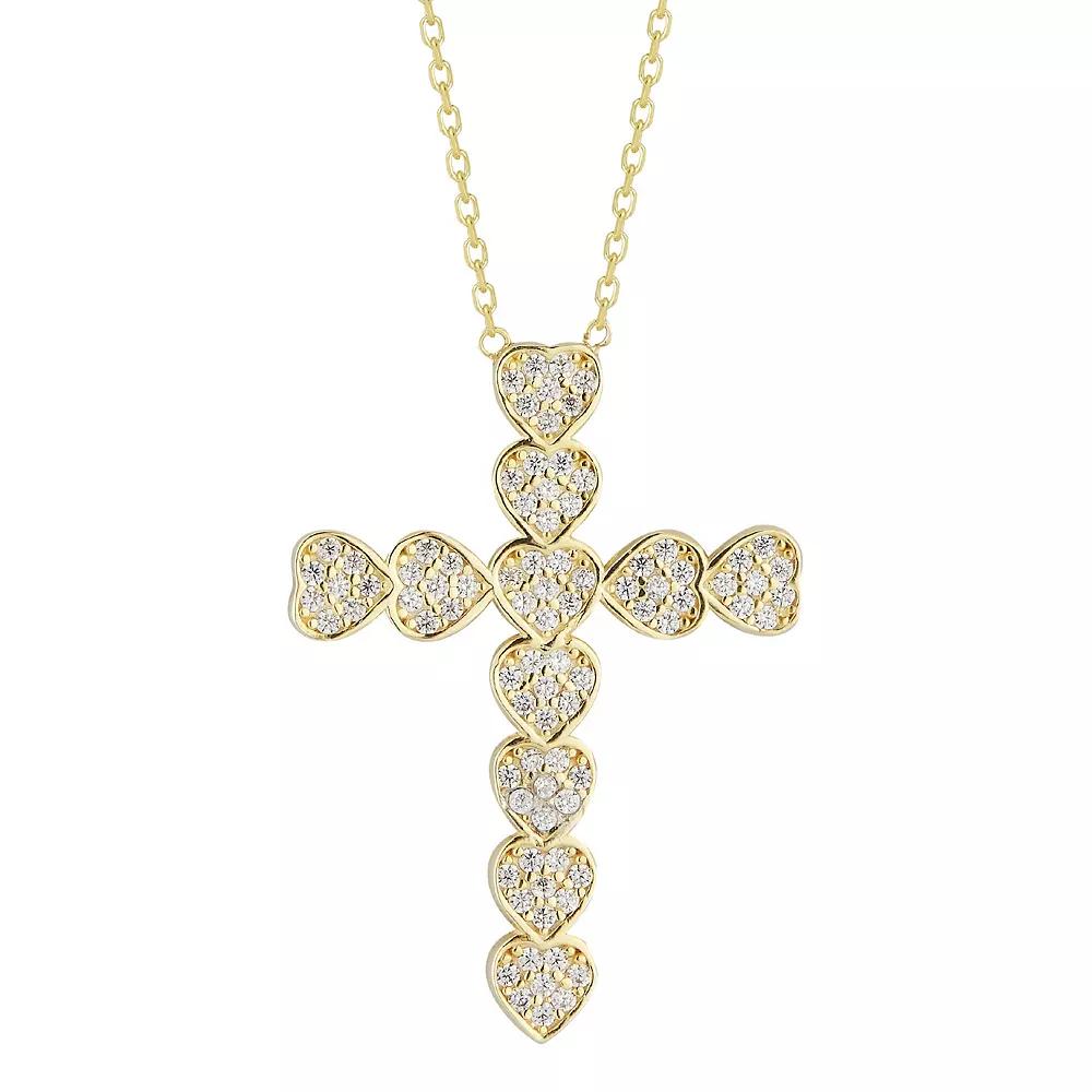 Sunkissed Sterling Cubic Zirconia Pave Heart Cross Necklace, Women's, Gold Tone Product Image