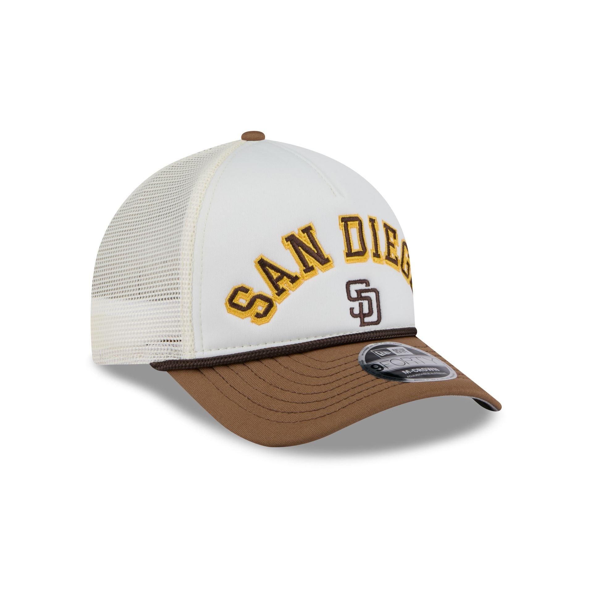 San Diego Padres Chrome Arch 9FORTY M-Crown A-Frame Trucker Hat Male Product Image