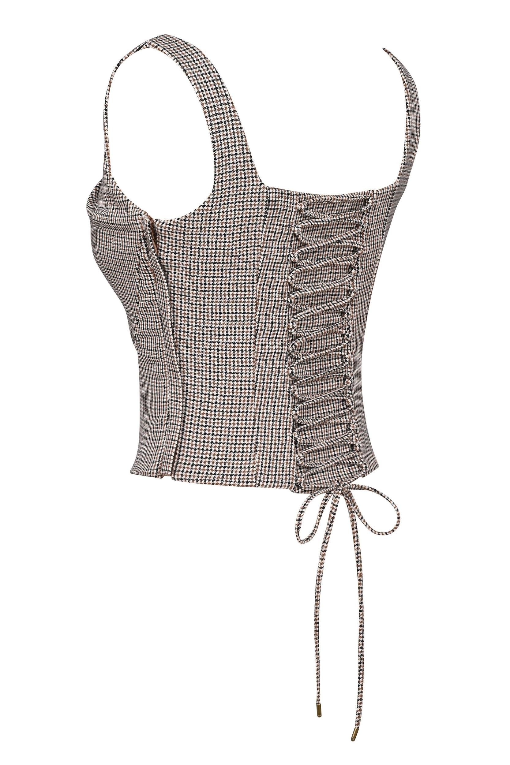 Selma  brown puppytooth boned corset top Product Image