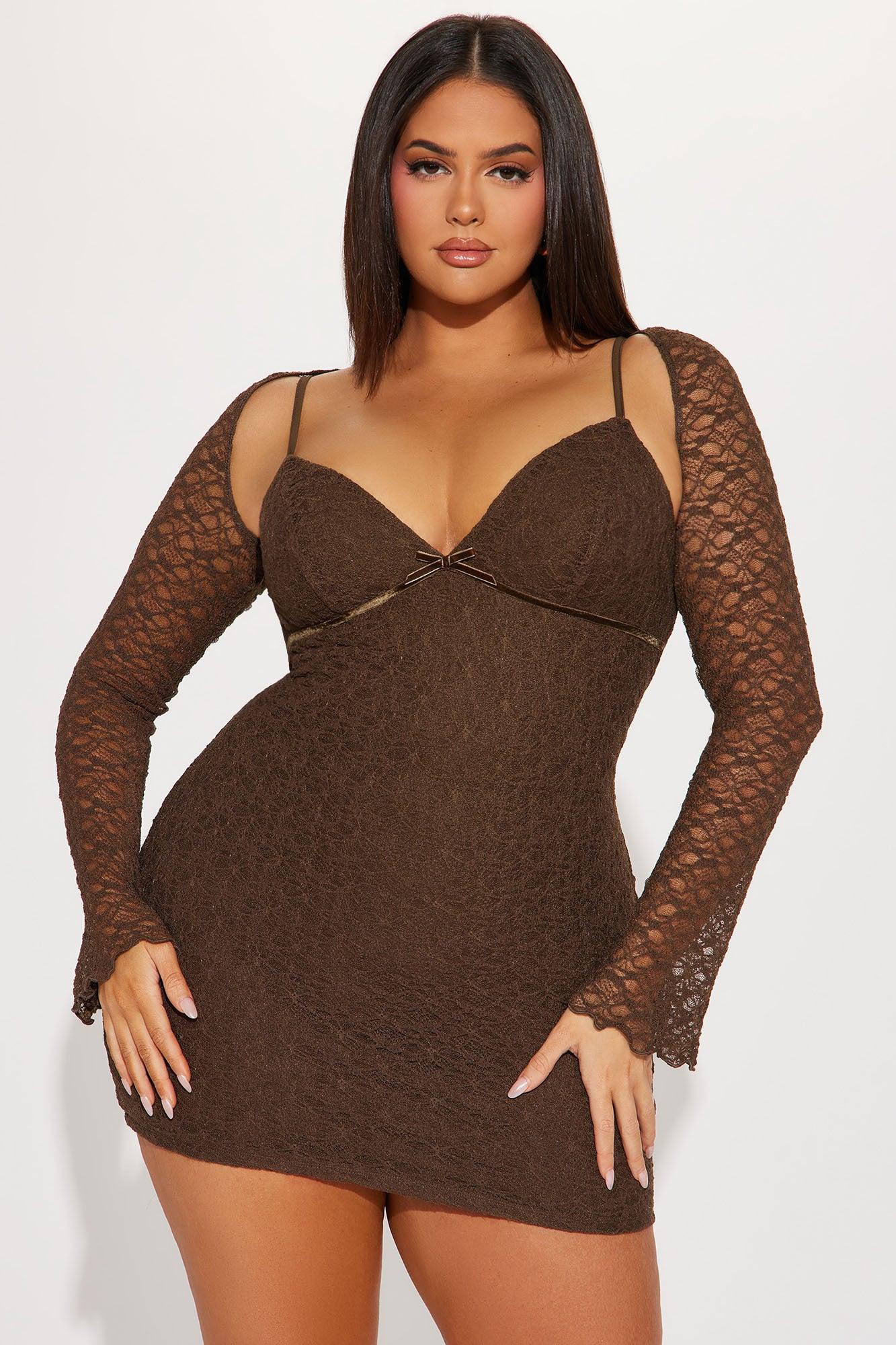 Lace Micro Mini and bolero dress set - Chocolate Product Image