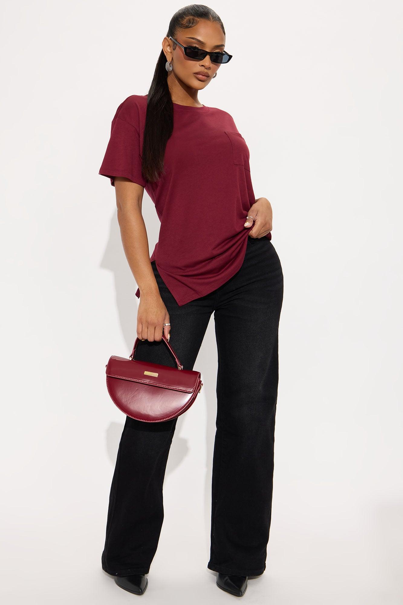 Laid Back Chillin' Pocket Tee - Burgundy Female Product Image